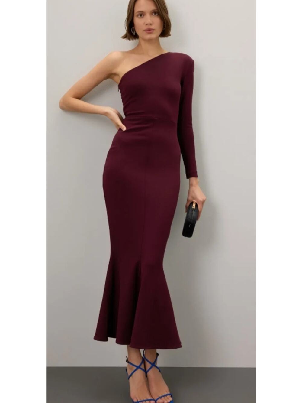 Solace London Sala Purple crepe one shoulder ruffle Gown Midi maxi Dress Size 4